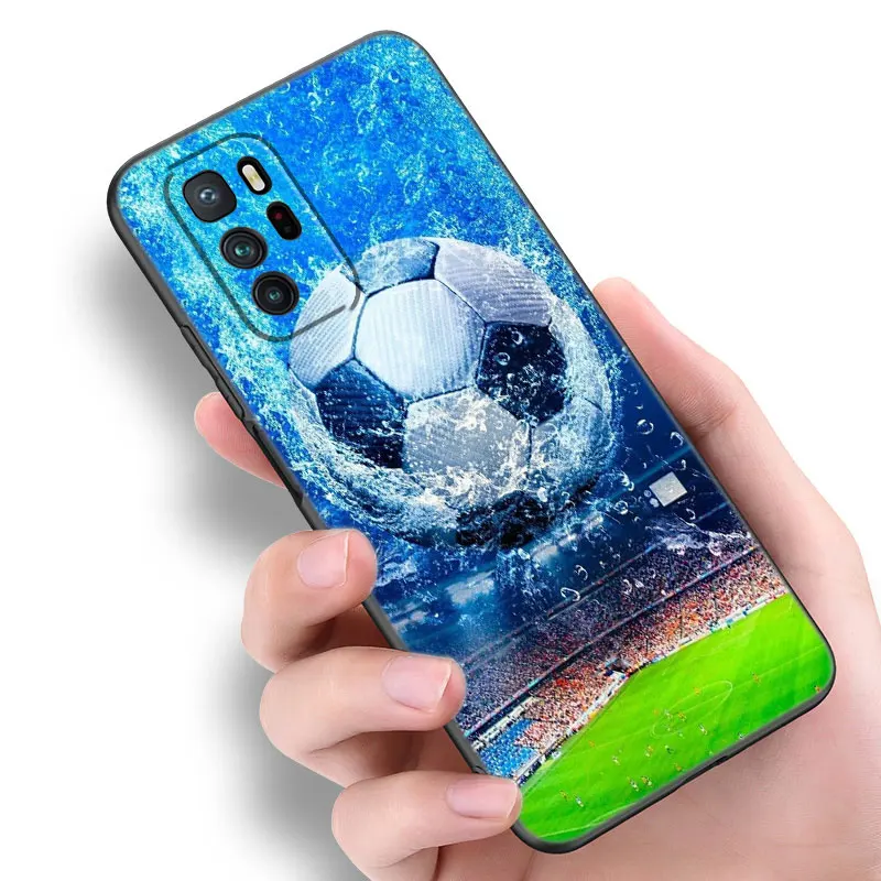 Fire Football Soccer Ball Phone Case For Xiaomi Redmi Note 7 8 9 10 11 8T 10T 9S 10S 11S 4G 11E 11T Pro 5G Soft TPU Black Cover