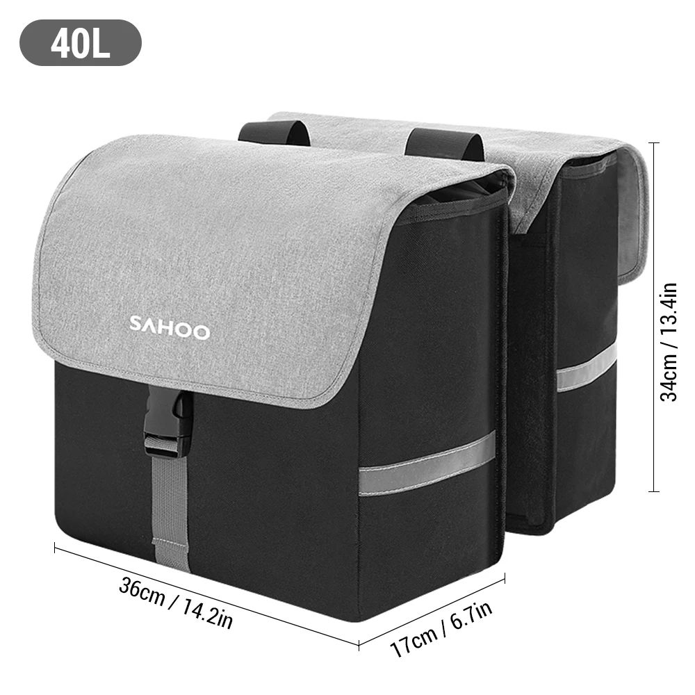 SAHOO Bicycle Side Bag Bike Rear Seat Bag 40L Large Capacity Bicycle Rear Rack Bag Bike Pannier for Cycling Traveling Commuting