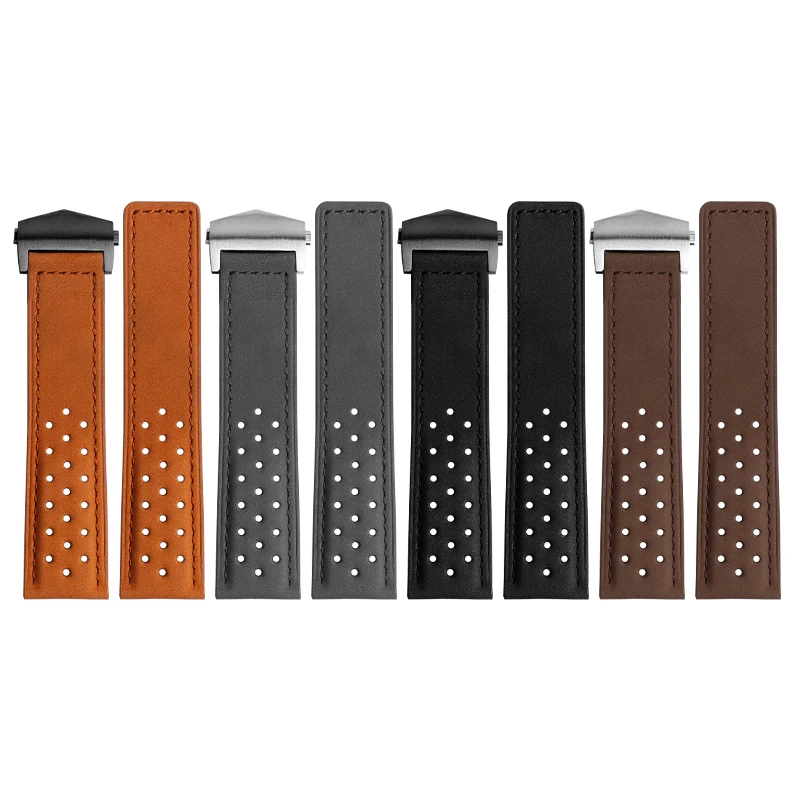 Para tag heuer série sweatproof respirável design pulseira de couro genuíno fivela dobrável fosco pulseiras 20 22 24mm