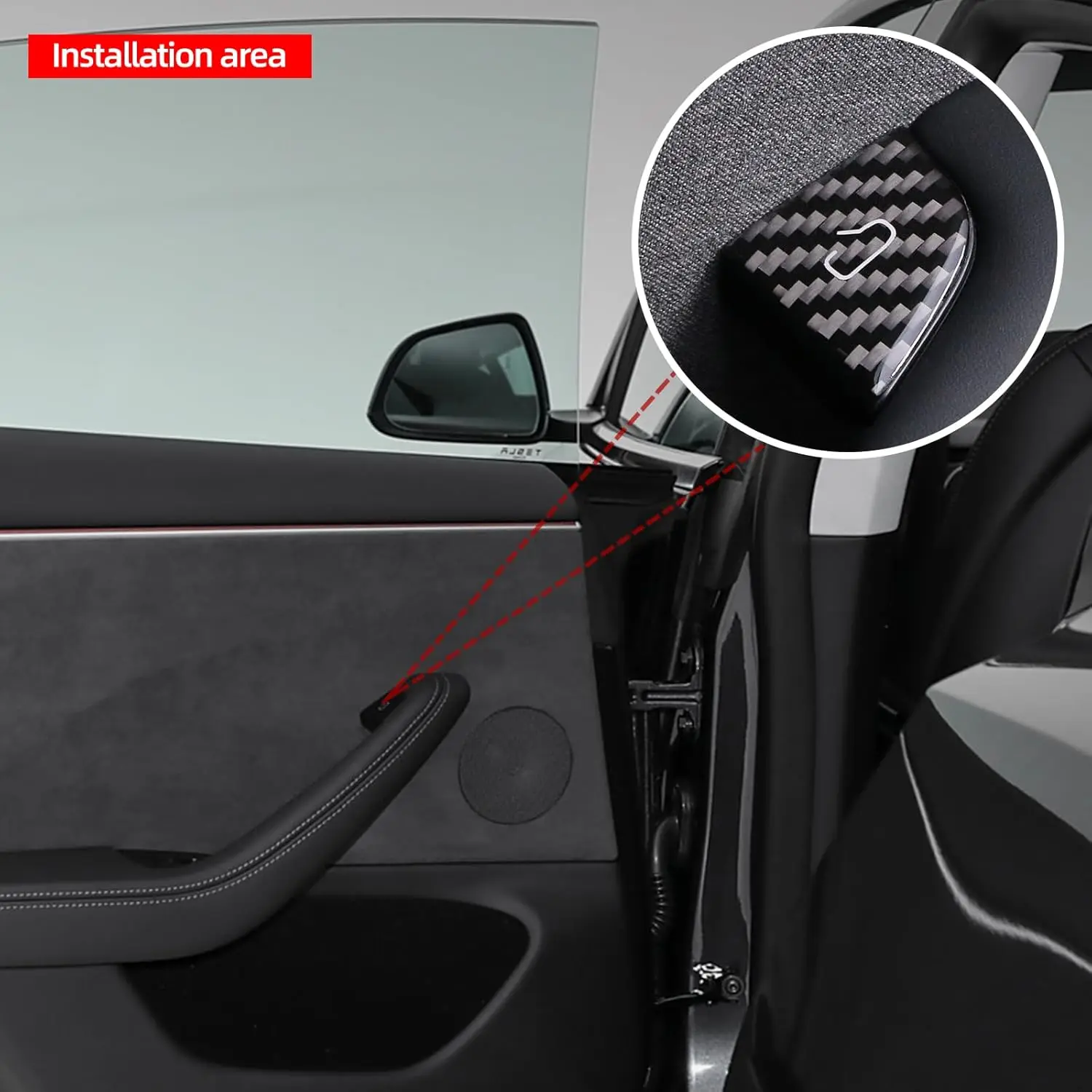 ملصق زر فتح الباب متوافق مع طراز تسلا 3 هايلاند موديل Y Juniper 2025 من ألياف الكربون مفتاح قفل الباب الداخلي