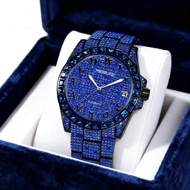 

Мужские синие стильные часы премиум-класса с календарем, дизайном «звездное небо» и необычным цифровым механическим циферблатом.