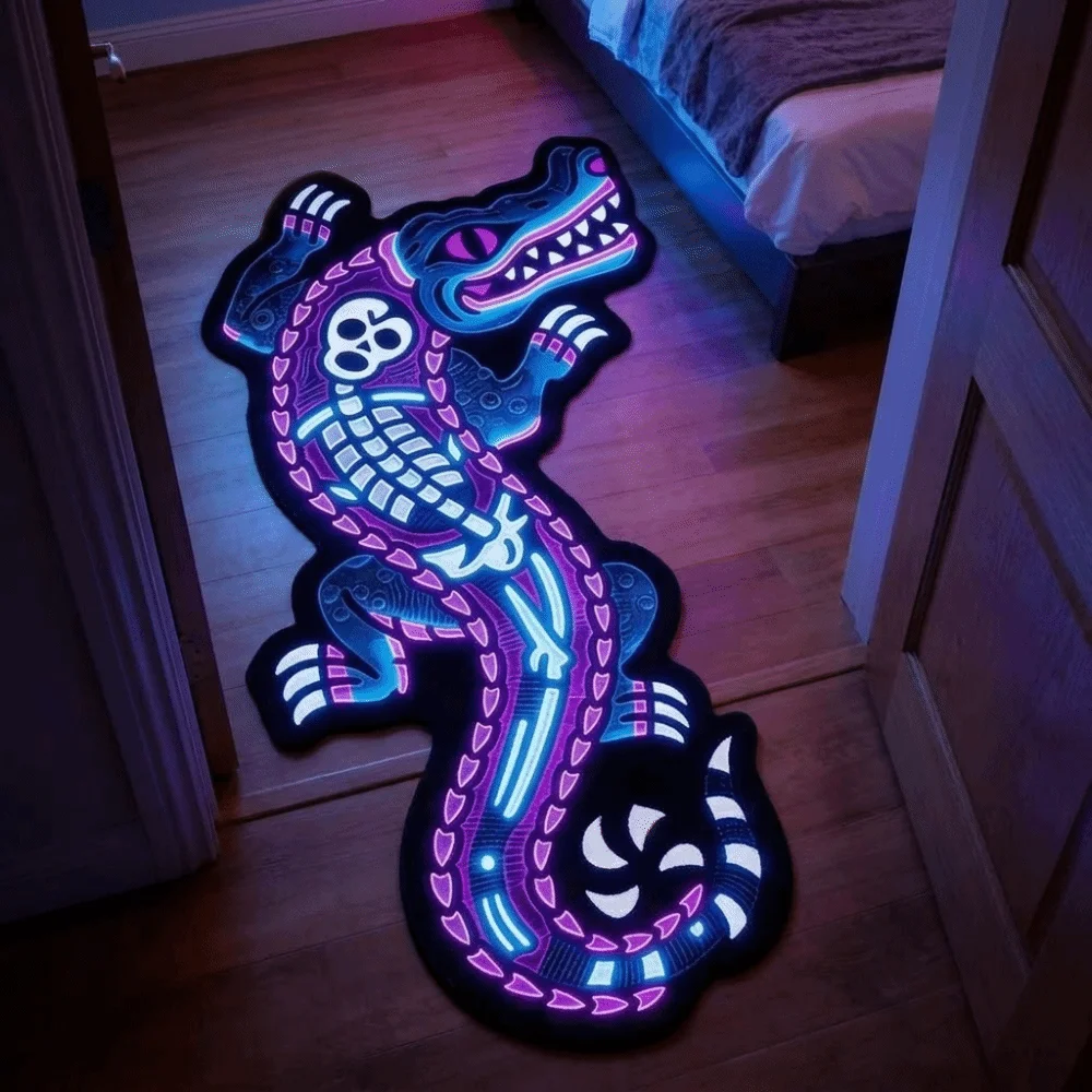 Durable Wool-like Fabric Crocodile Shape Rug Irregular Shaped Low Pile Bath Mat Eye Catching Colorful Carpets Bathroom view 3