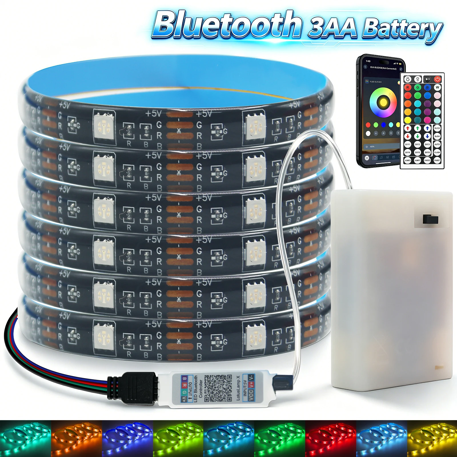 5V RGB LED Strip Lights 5050 Bluetooth App Remote Control With Battery Box Ribbon Lamp Flexible Adhesive Tape TV Background