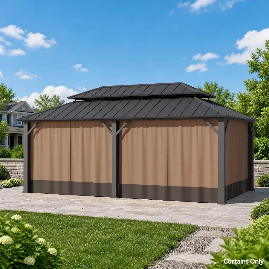 Gazebo Curtain Replacement Universal 6-Panel Sidewalls 20', Outdoor Gazebo Privacy Curtains with Zipper, Replacement for Outdoo