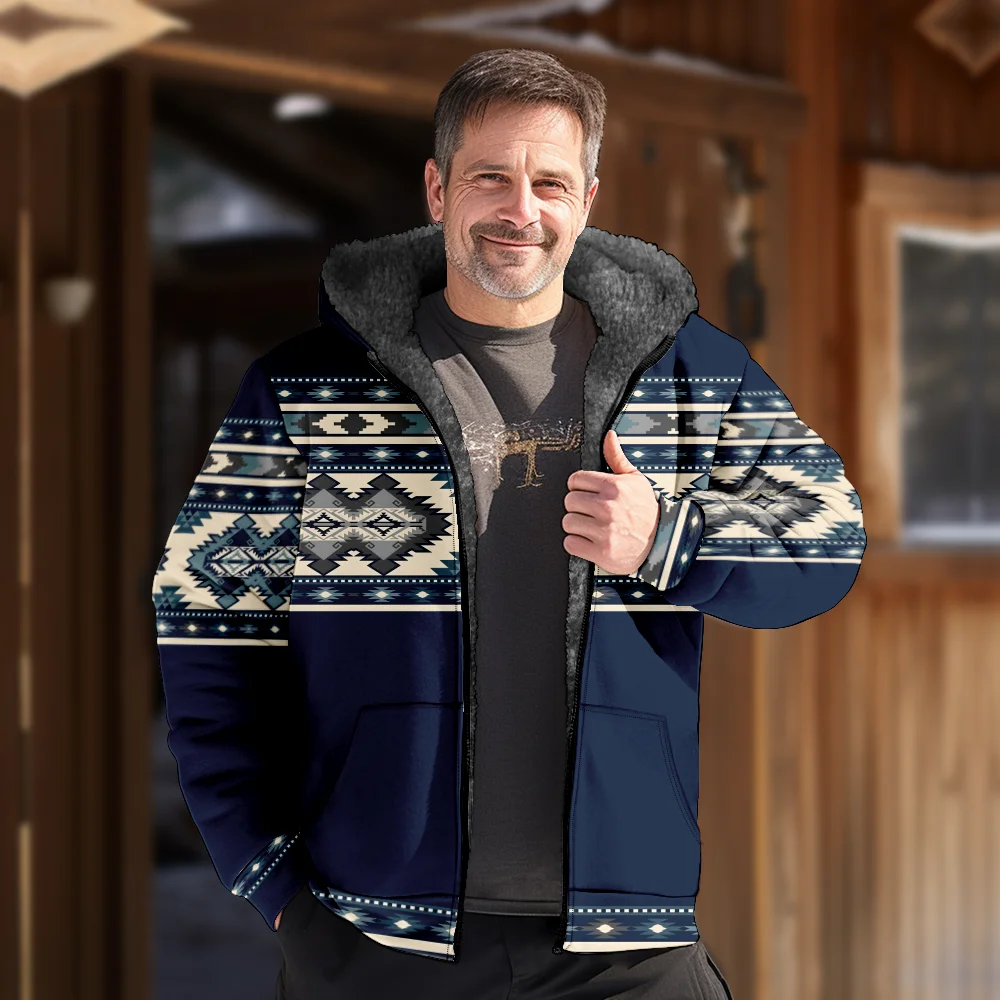 

Men's Winter Jackets Coats,retro geometric Pattern Cotton Clothes Overcoat Stretchable Sports Home