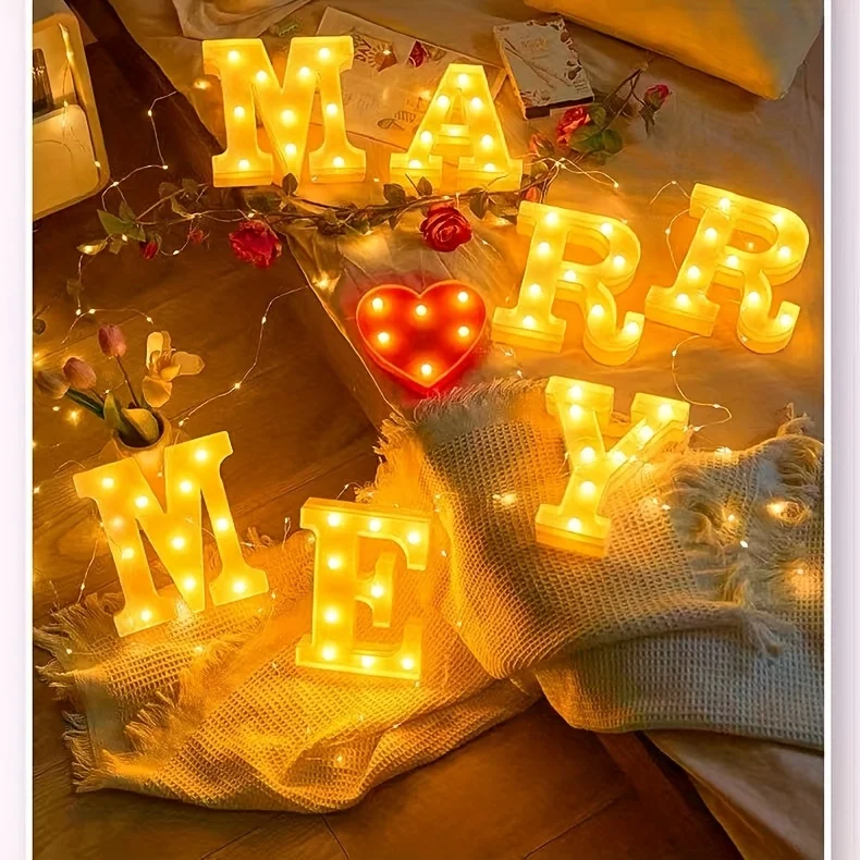 Romantic Proposal LED Sign "Marry Me" - Warm Light Gem-Inspired Design, Battery Powered Indoor Outdoor Use, Perfect for Proposal
