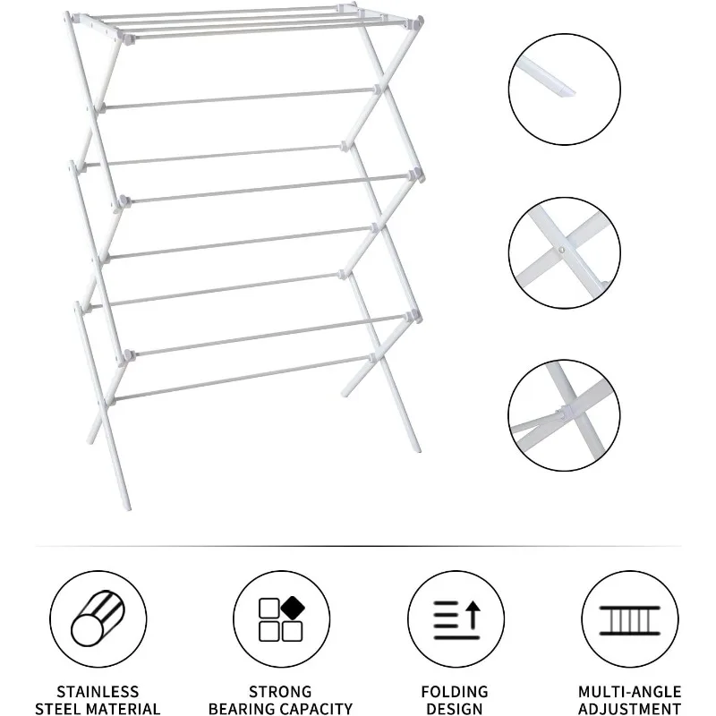 3 Tiers Foldable Clothes Drying Rack, Vertical Laundry Rack Portable and Collapsible for Storage Indoor Outdoor, White