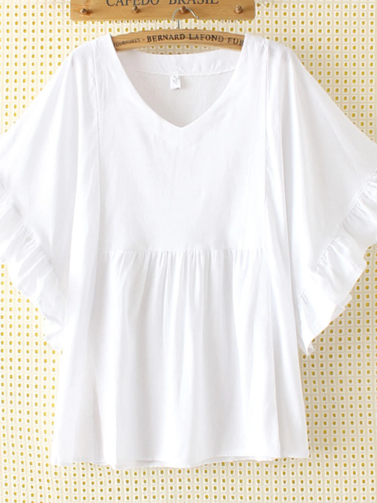 Loose Fit Korean Style V-Neck Bell Sleeve T-Shirt plus Size  Color Summer Artistic Flavored Short Sleeve Overhead Shirt