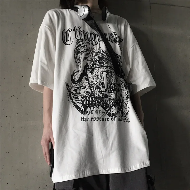 T Shirt for Men Dark Print T-shirts Men\'s clothing Gothic Fashion Casual Oversized Harajuku Hip Hop Short Sleeve Tees Baggy Tops