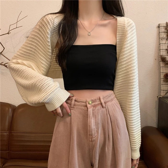 

Faionable ort Knitted Cardigan Women's Crop Top Street Sle Batwing Sve Long Sve Thin Summer Color