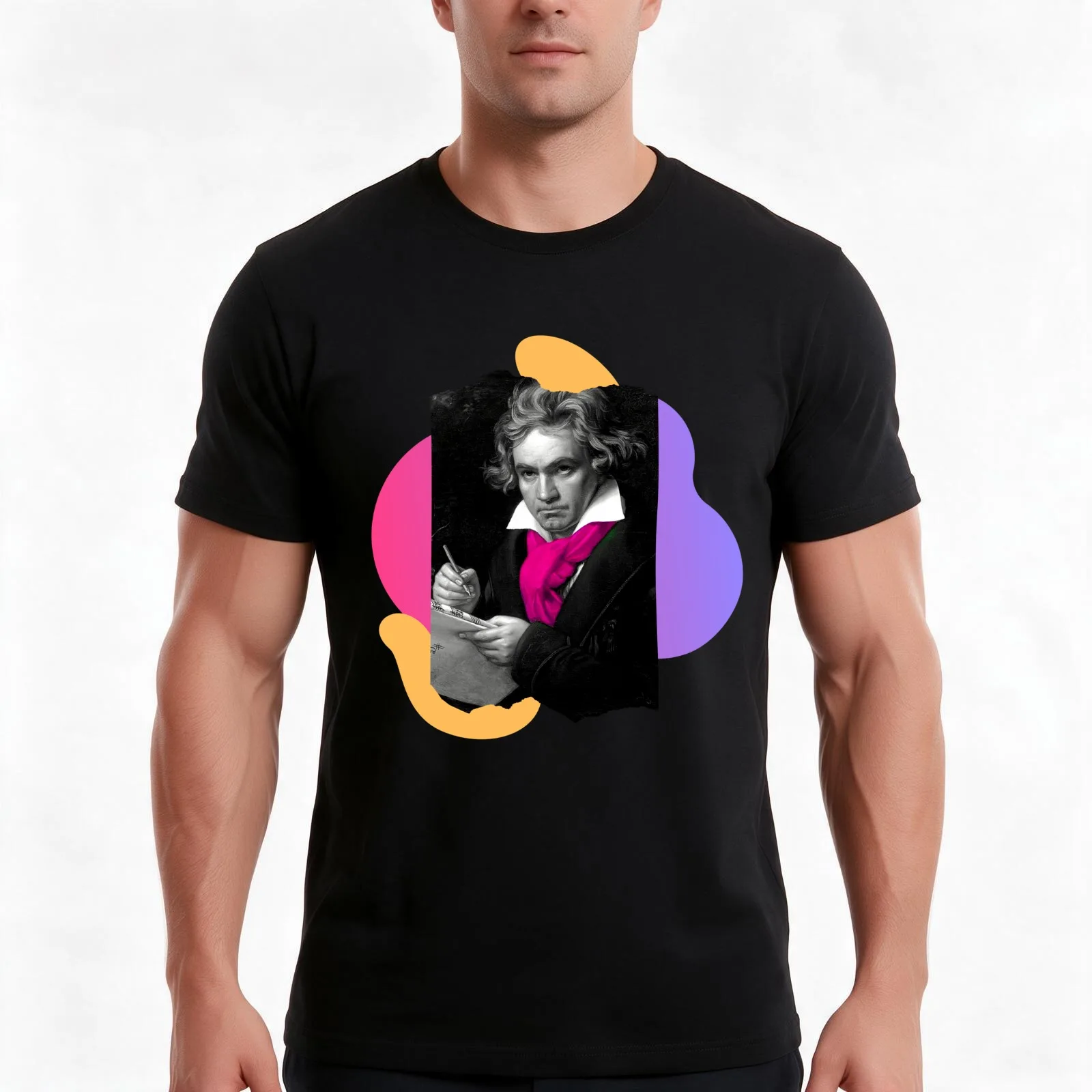 Colourful Beethoven T-Shirt Summer Casual Cotton Tee Oversized Streetwear Tops Vintage Graphic Print Loose Fit Short Sleeve