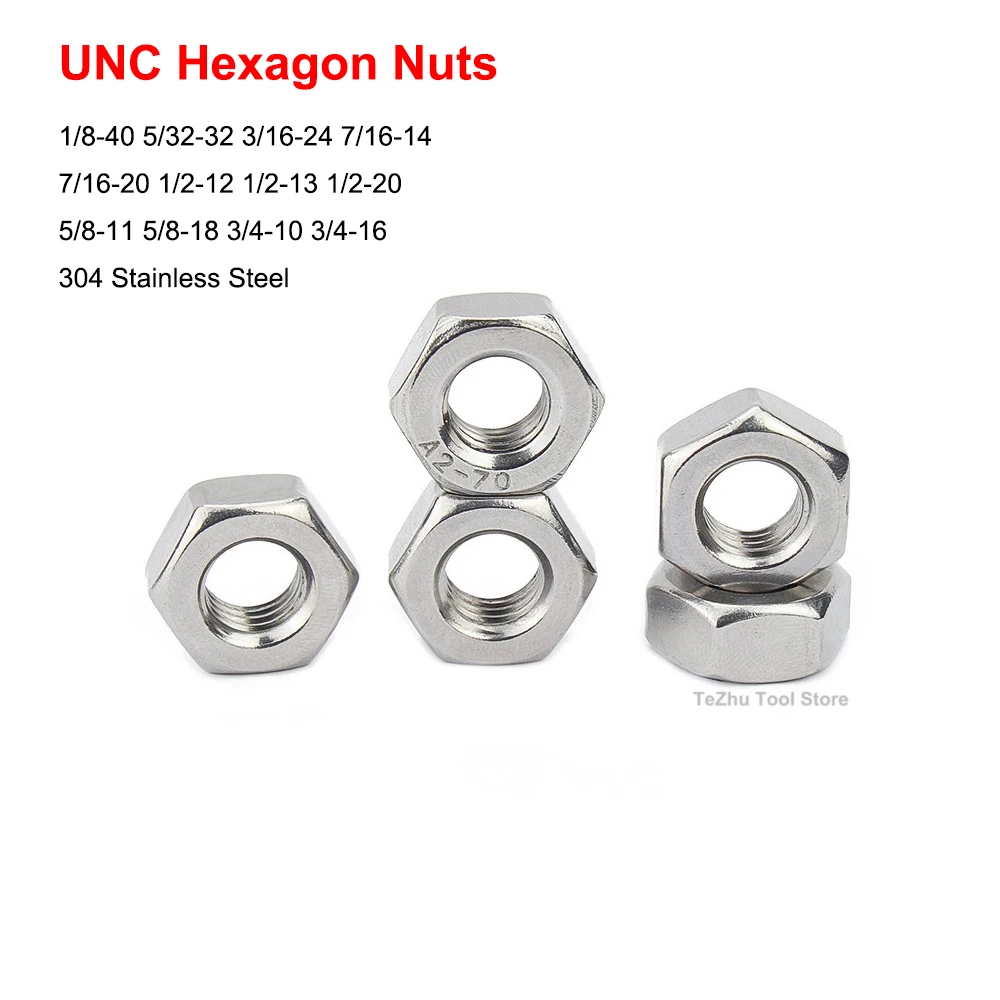 

UNC 304 Stainless Steel Hex Hexagon Nuts For Screw Bolt 1/8-40 5/32-32 3/16-24 7/16-14 7/16-20 1/2-12 1/2-20 5/8-11 3/4-10