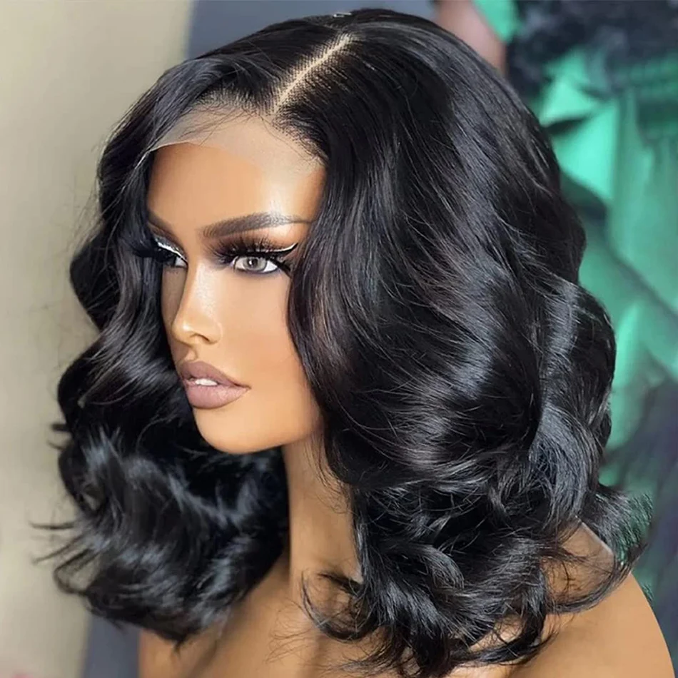 

13x4 Bob Wig Human Hair Loose Body Wave Lace Front Wigs Human Hair Natural Black 180 Density Short Bob Wigs for Women