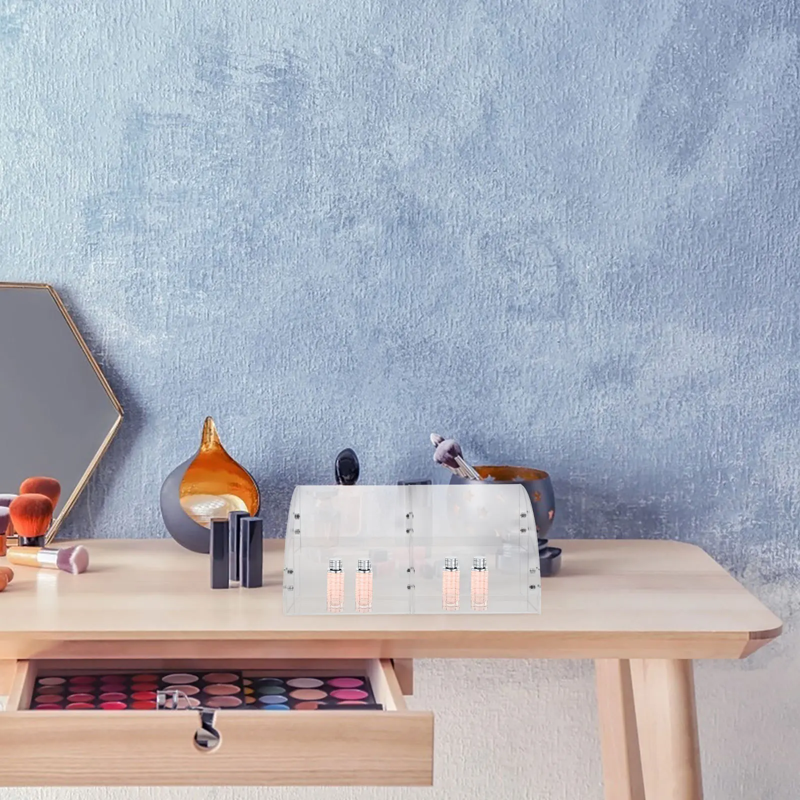 

Acrylic Makeup Organizer Box 2 Tier Transparent Facial Mask Storage Box Bathroom Countertop Vanity Display Organizer Desktop