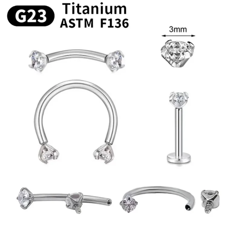 

20pcs G23 Titanium 16G Body Jewelry Piercing CZ Horseshoes Ring Lip Labret Studs Helix Tragus Cartilage Ear Eyebrow Piercing