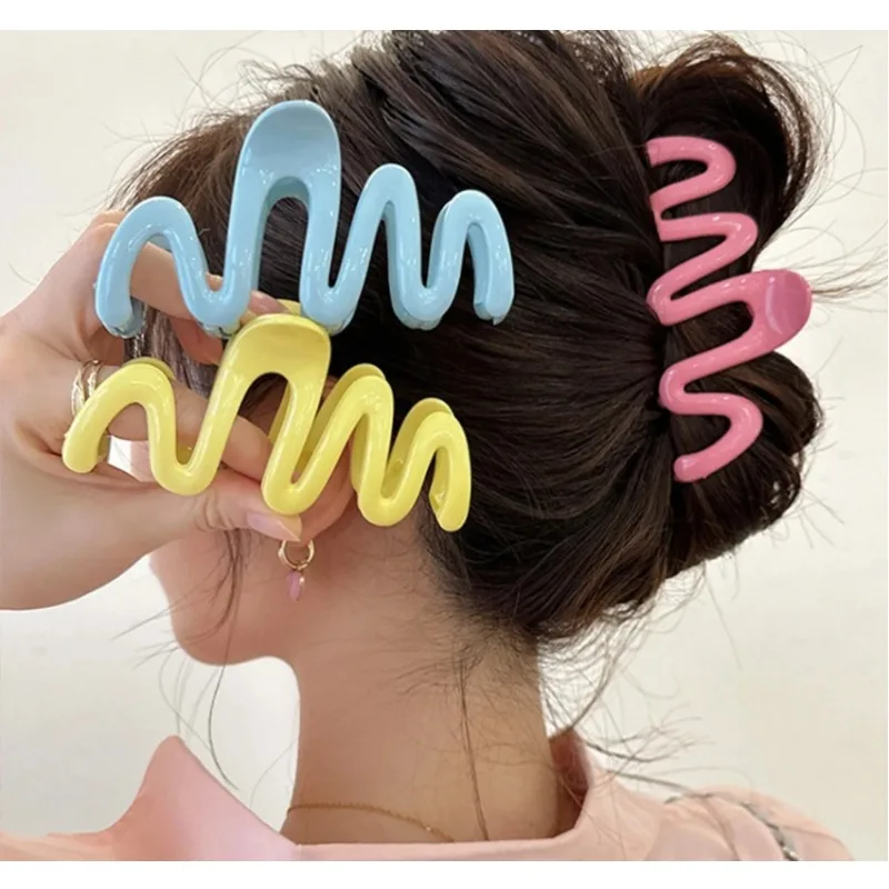 1pc Dopamine Creamy Color Geometry Wave Line Back Head Hair Claw Hair Claw Clip Women Girl Hairpin Ponytail Hair Accessories