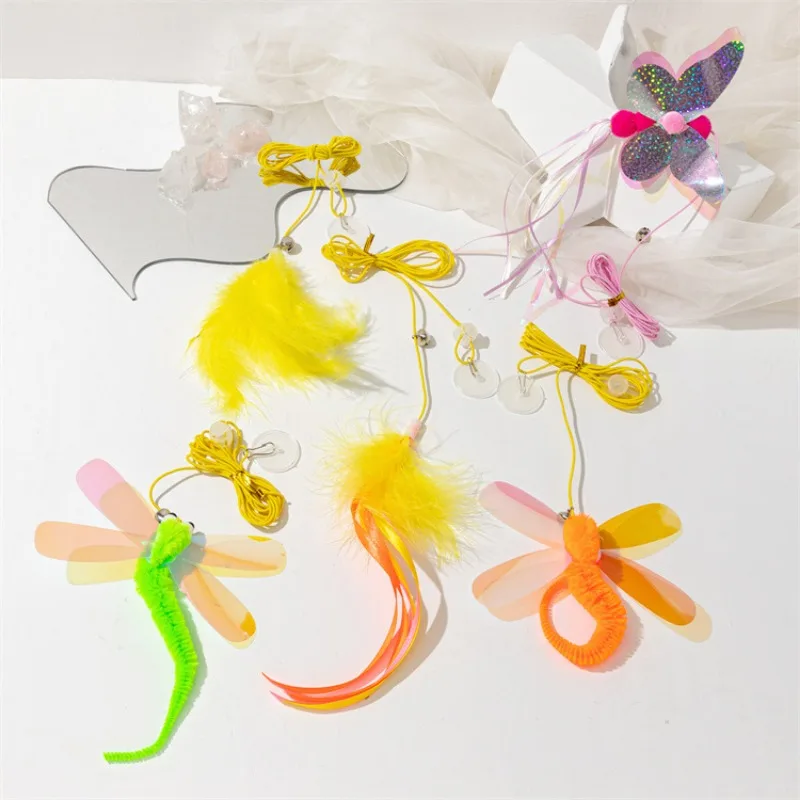 Feather Ball Caterpillar Cat Toy, Pet Self Hi Hanging Retractable Rope Sound Toy