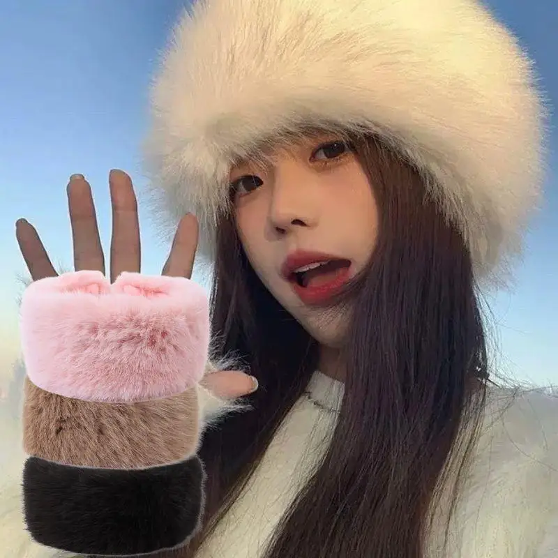 

Winter Fluffy Women Headband Women's Warm Fur Fur Hat Vintage Wide Edge Plush Hair Band Outdoor Windproof Ear Warmer Head Cover