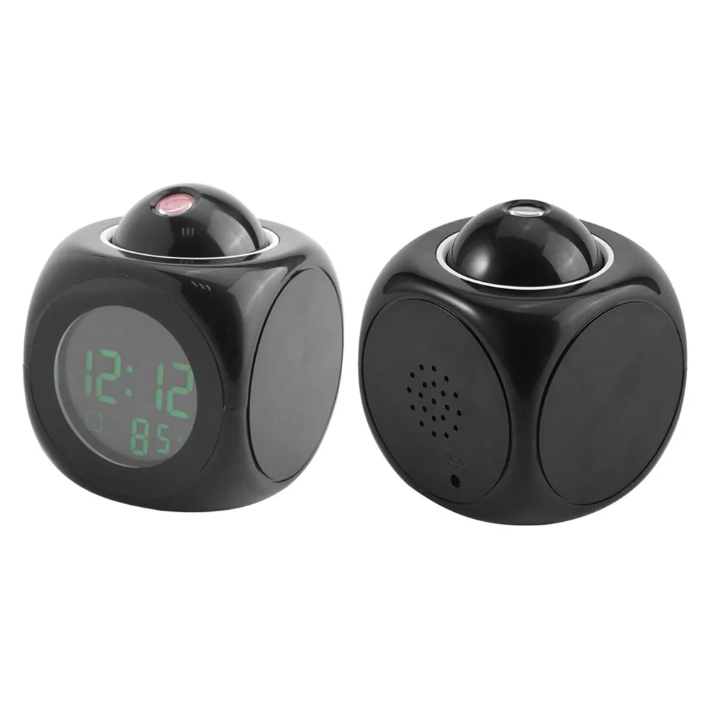 Plastic LED projection alarm clock 3.15x3.74in Cube talking digital alarm clock Black wall projection time clock