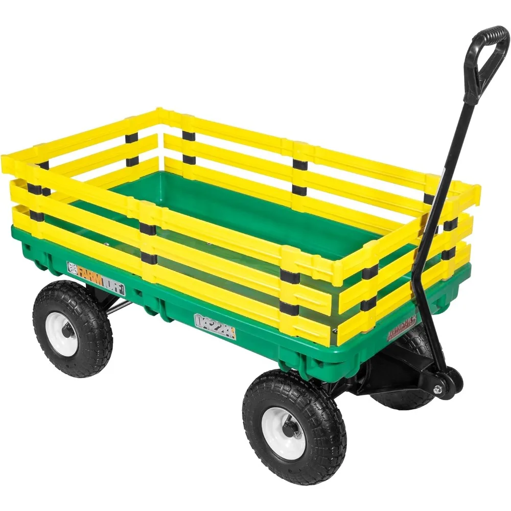 

Plastic Garden Wagon with Removable Side Racks & Pneumatic Tires - Durable Poly Utility Cart with D-Handle Steering