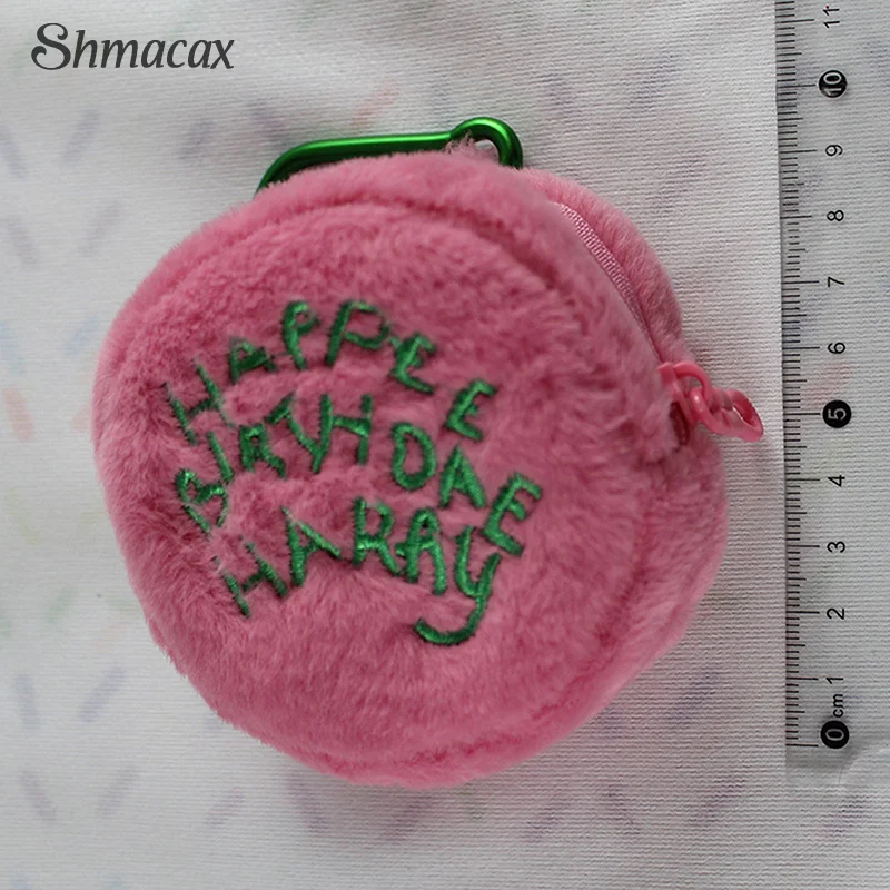 Pink Mini Round Small Makeup Bag Coin Purse Earphone Cord Storage Bag Cute Plush Cake Bag Portable Purse Coin Pouch Storage Bag