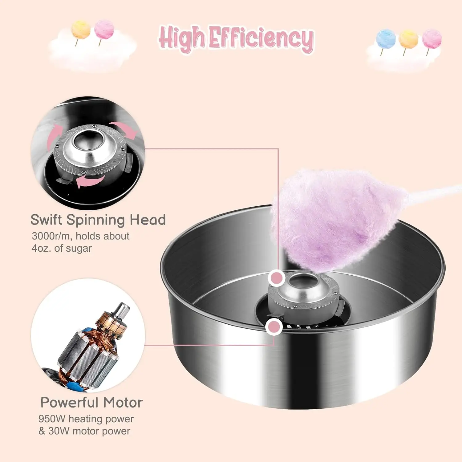 21 Inch Cotton Candy Machine Cart, Commercial Cotton Candy Maker Machine Candy Floss Machine Pink