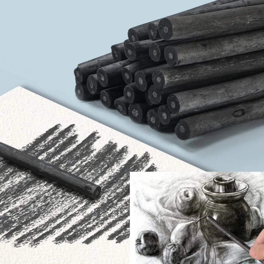 25PCS Willow Charcoal Sticks Professional Sketch Drawing Charcoal Bars Set 4-5mm/7-9mm Dia Thging For Art Supplies