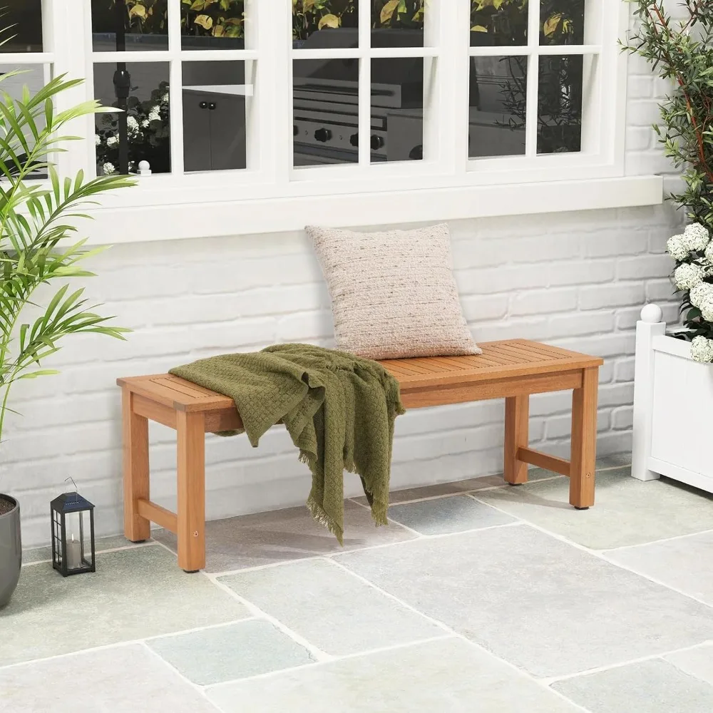 

Casual 51" Acacia Wood Outdoor Bench, Backless Patio Dining Bench with Slatted Seat for Garden, Poolside & Entryway