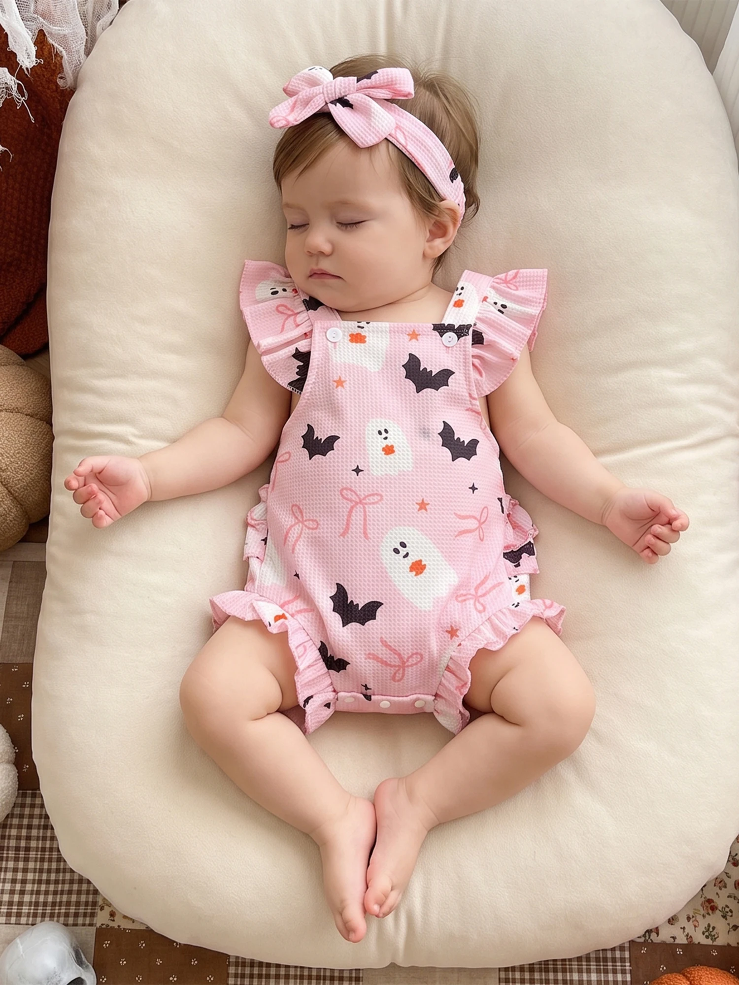 Print Print Flying Baby Girls Halloween Outfits Ghost Ghost Print Halloween Outfits Ghost Girls-Halloween-Outfits Lightweight