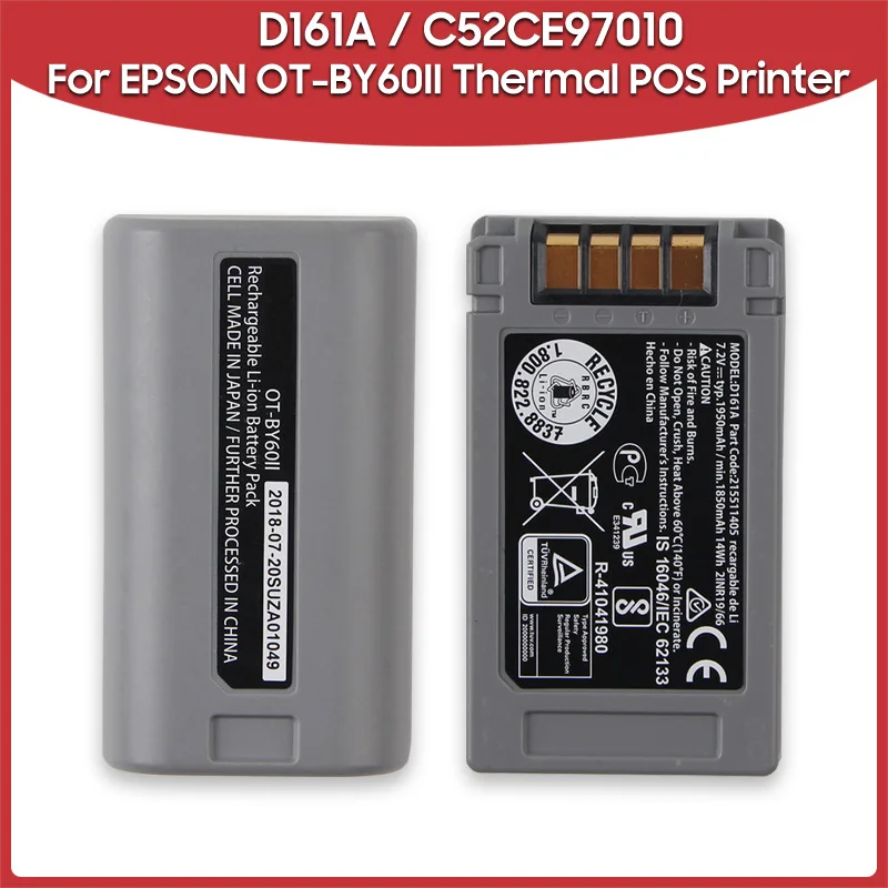 Premium Replacement Battery D161A For EPSON OT-BY60II C52CE97010 Thermal POS Printer Rechargable Batteries 1950mAh Long Lifespan