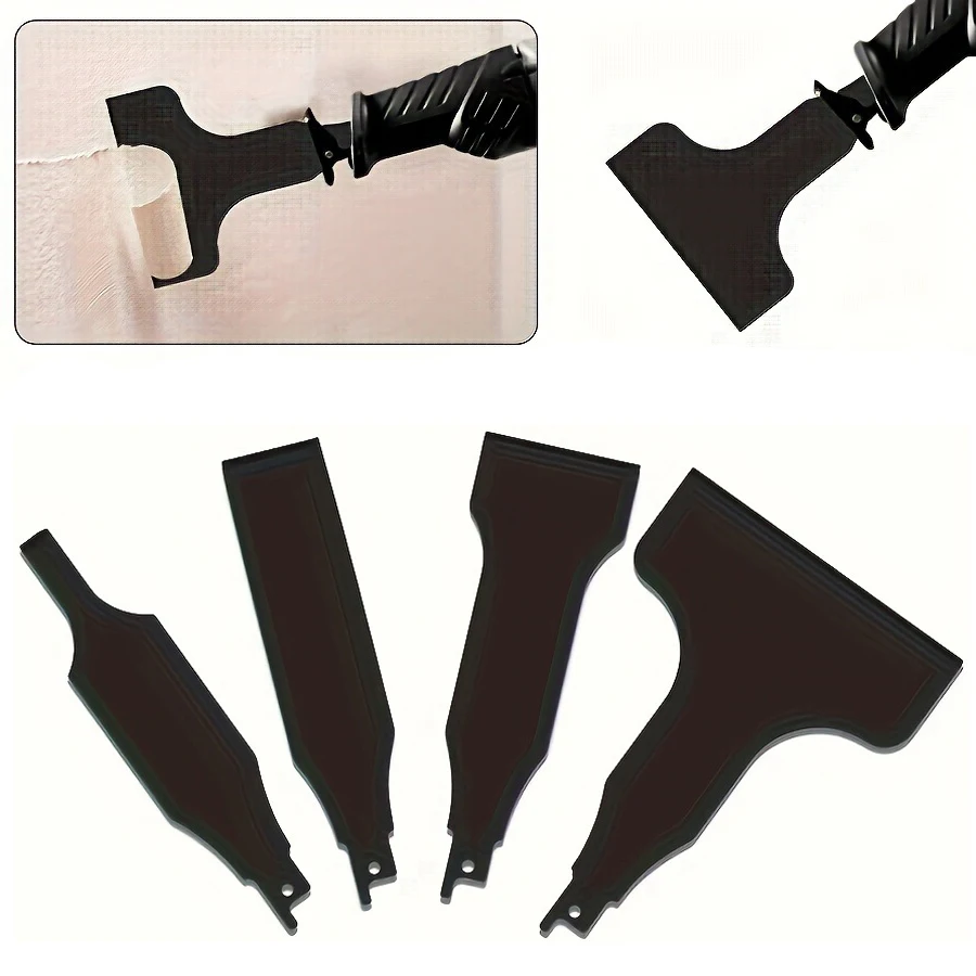 4-Piece Heavy-Duty Scraper and Blade Set for Reciprocating Saws Steel, Tile and Putty Removal, Wall and Ground Cleaning