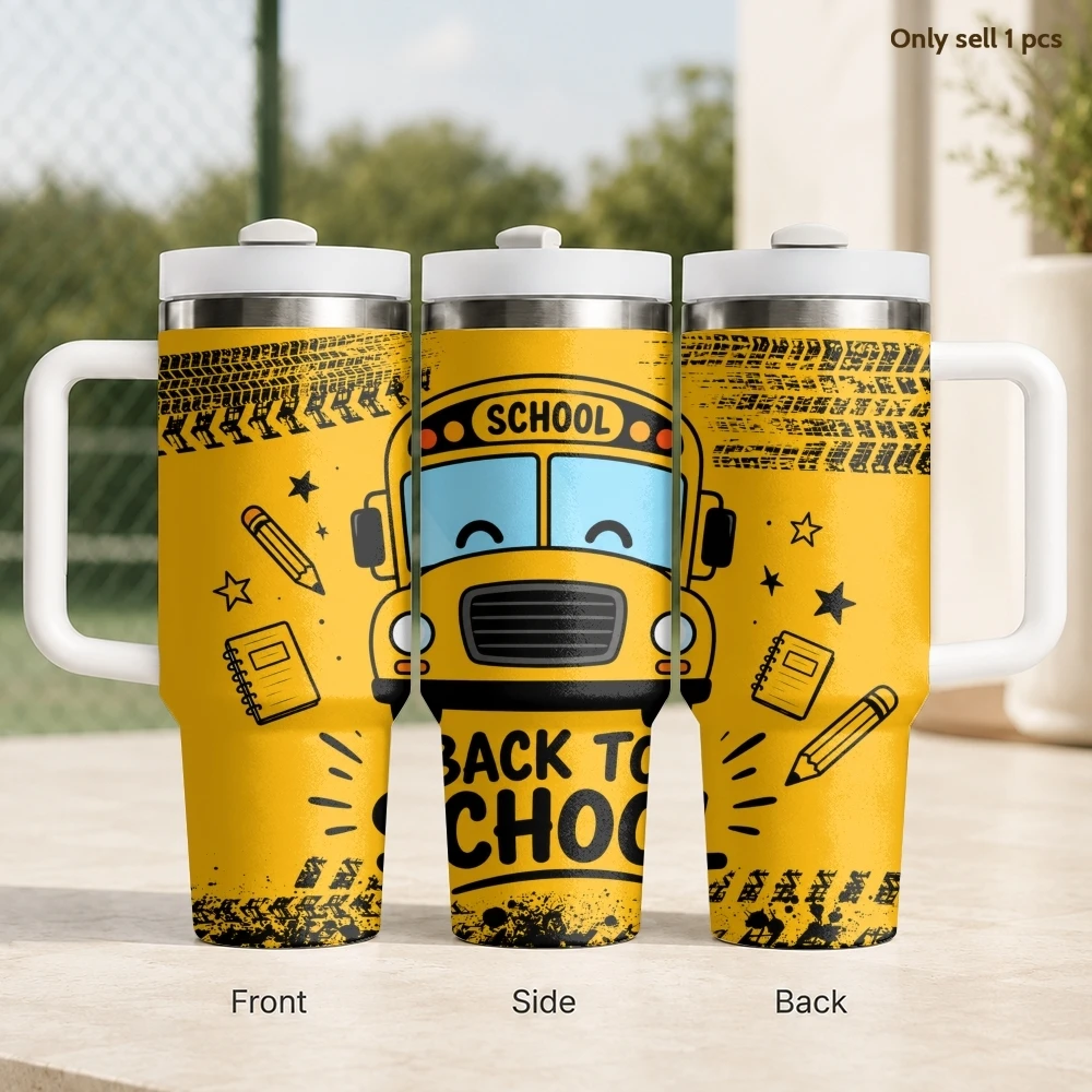 Bus Driver Life Vacuum Flasks 40oz Stainless Steel Insulated Tumbler with Handle & Straw Leakproof Travel Mug