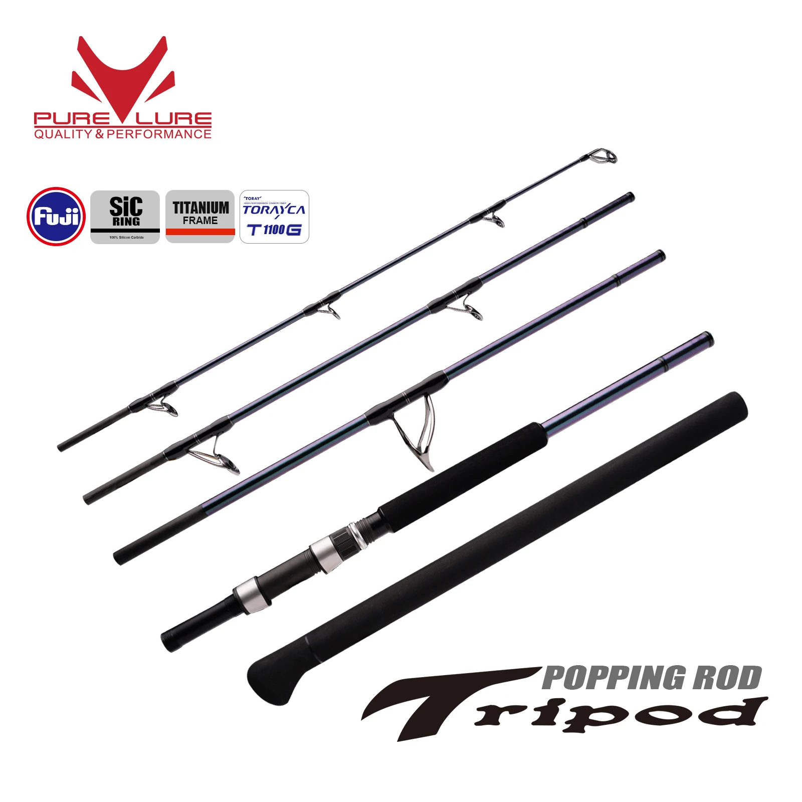 

Удилище PURELURE New Tripod Popping для морской рыбалки на крупную рыбу (тунца, GT) 2.49м, тест 150г, с кольцами FUJI SIC, мощность HH