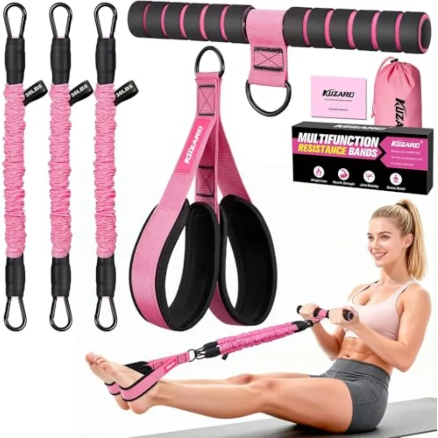 

Upgraded Multifunction Pedal Resistance Band with Handle, 3 Tube Adjustable Resistance Bands for Abdomen, Waist, Arm, Core/ABS,
