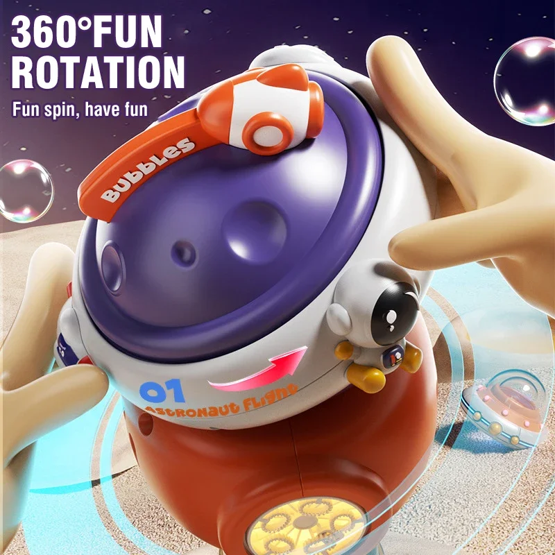 Automatic Bubble Machine 5 Hole Toys for Kids Electric Rotating Space Planet Bubble Wand with Light Music Kids Outdoor Toy Gifts
