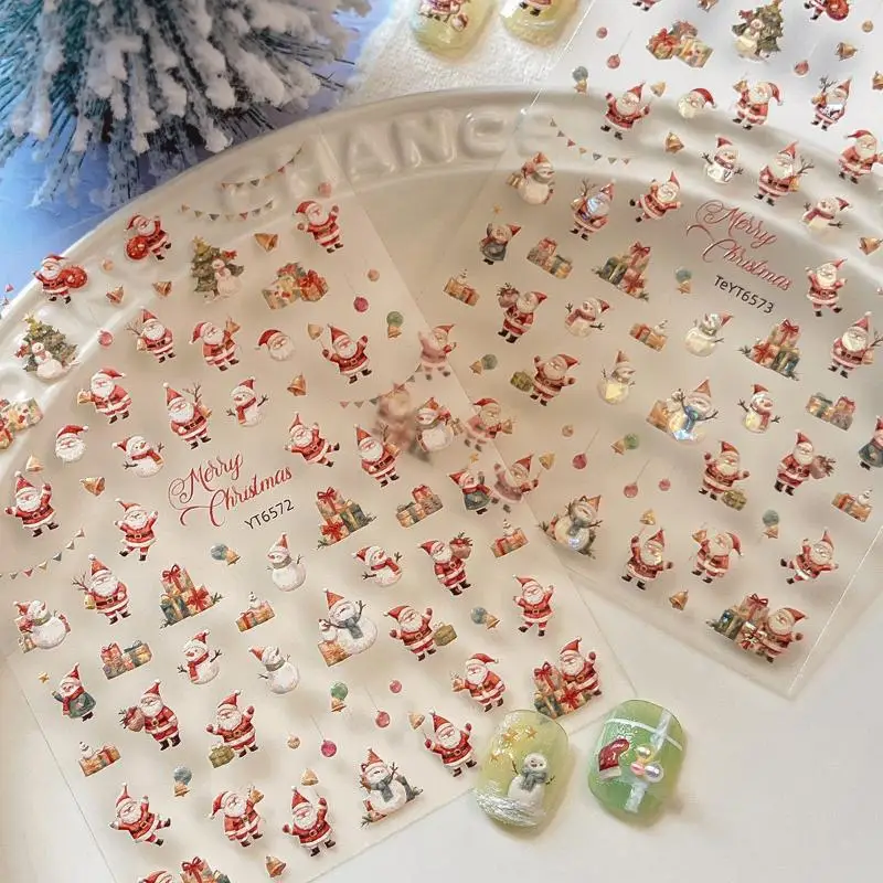 Adesivi per unghie di Natale Fiocco di neve in rilievo Albero di Natale 3D Babbo Natale Alce Pupazzo di neve Cartone animato Indossare adesivi per unghie Decorazioni per manicure