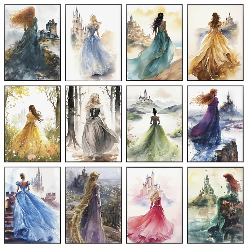 مينيسو الشمال المائية الكرتون جميلة الأميرة القلعة الخيال الشكل المشارك حائط لوح رسم صورة فنية الفتيات المنزل