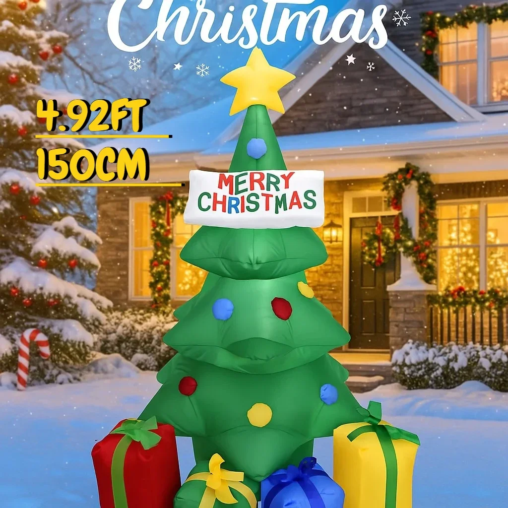 4.92FT العملاق لعبة قابلة للنفخ علب الهدايا شجرة عيد الميلاد LED أضواء زينة عيد الميلاد لمستلزمات ساحة المنزل الحلي هدايا العيد
