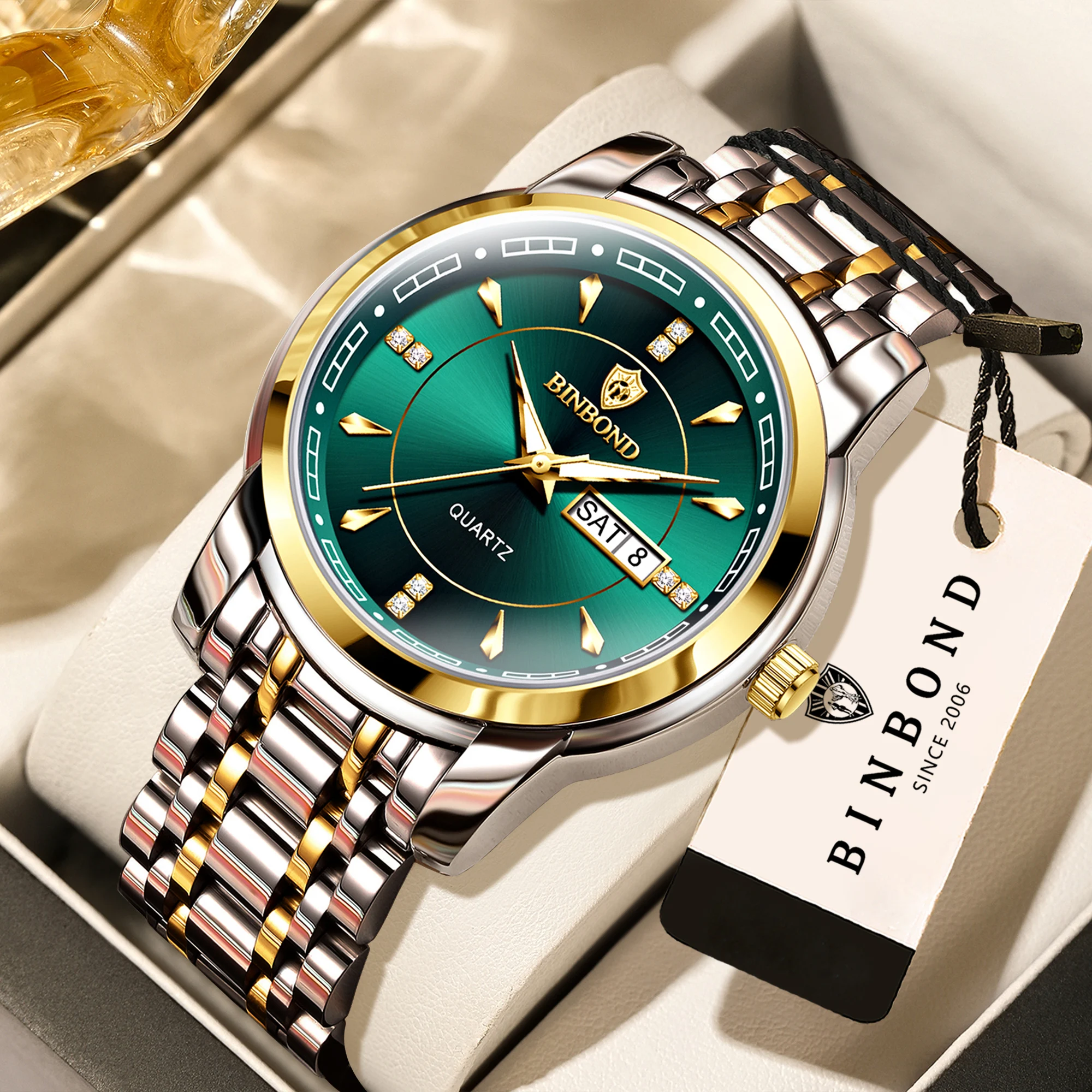 

Мужские часы BINBOND Luxury — кварцевые, водонепроницаемые, с подсветкой, указателем дня недели и даты, стальным браслетом, модные, повседневные, спортивные.