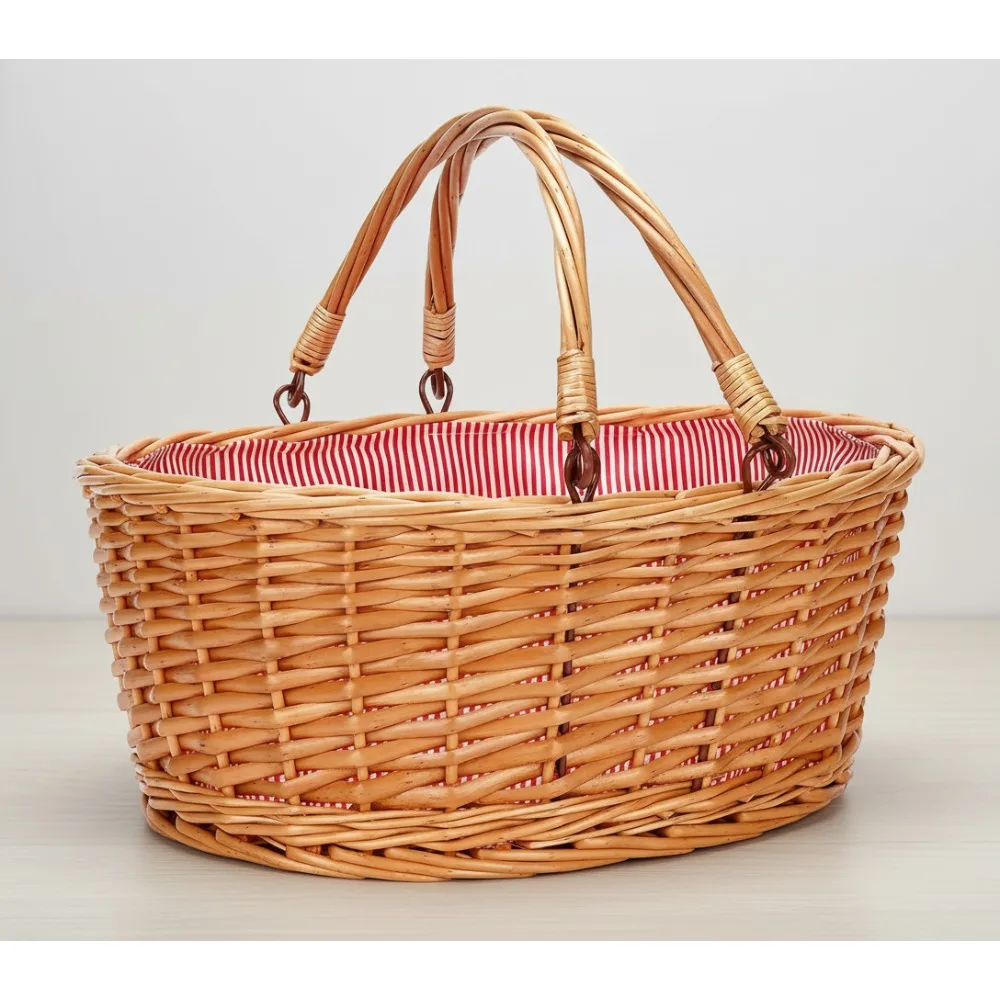 

Natural Willow Picnic Basket with Foldable Handles - Large Storage for Easter, Wine, Toys & Wedding Decor