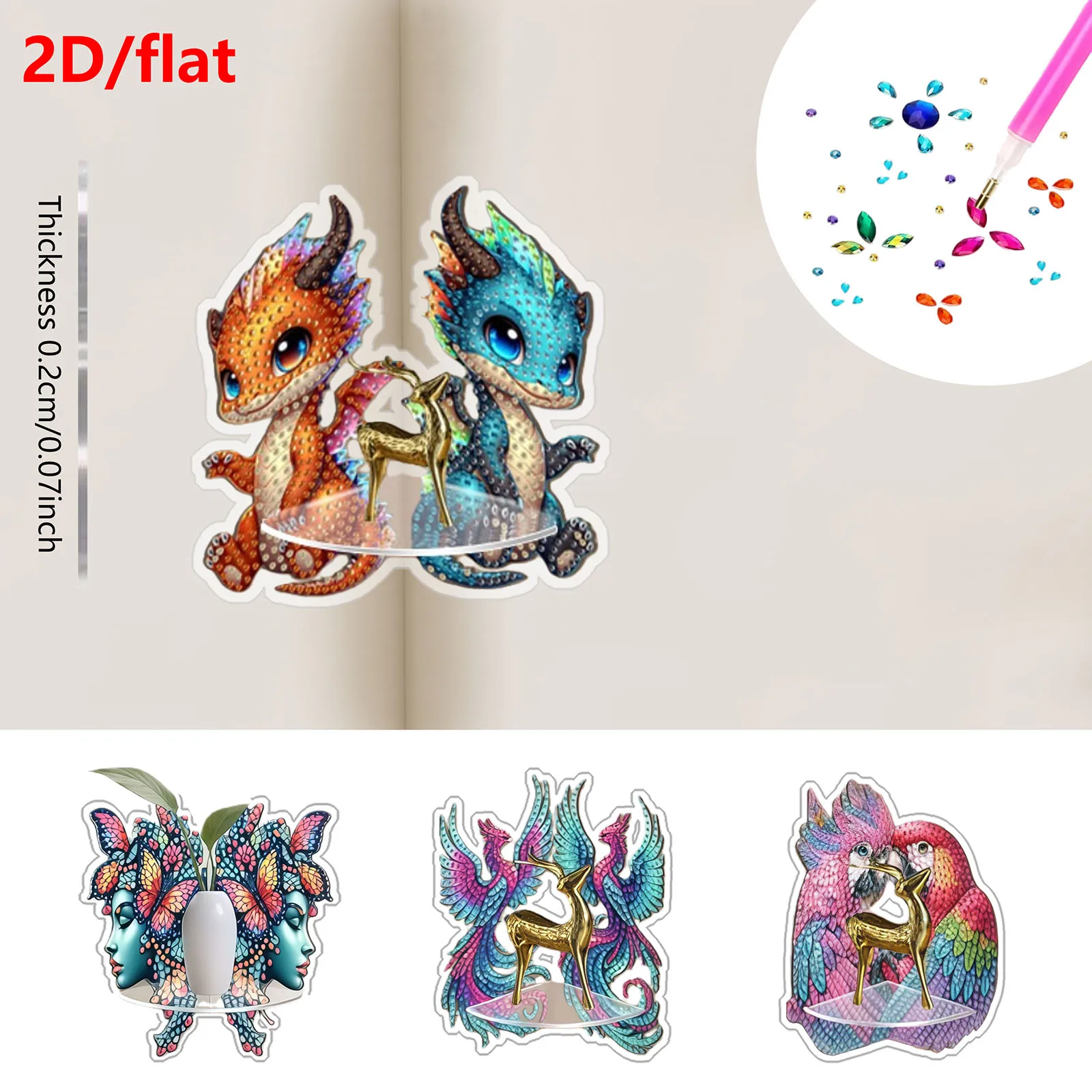 1, DIY-Diamant-Kunst-Malset, Eckdekoration mit Tiermotiv aus Acrylmaterial, geeignet für die Eckaufbewahrungsdekoration.