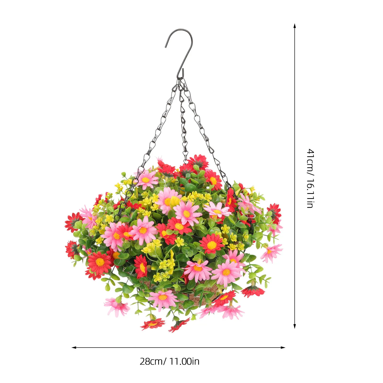 Coconut Fiber Flower Basket Hanging Pot Iron Frame Artificial Flowers Decor Garden Balcony Yard Wreath Hanger Plant Holder