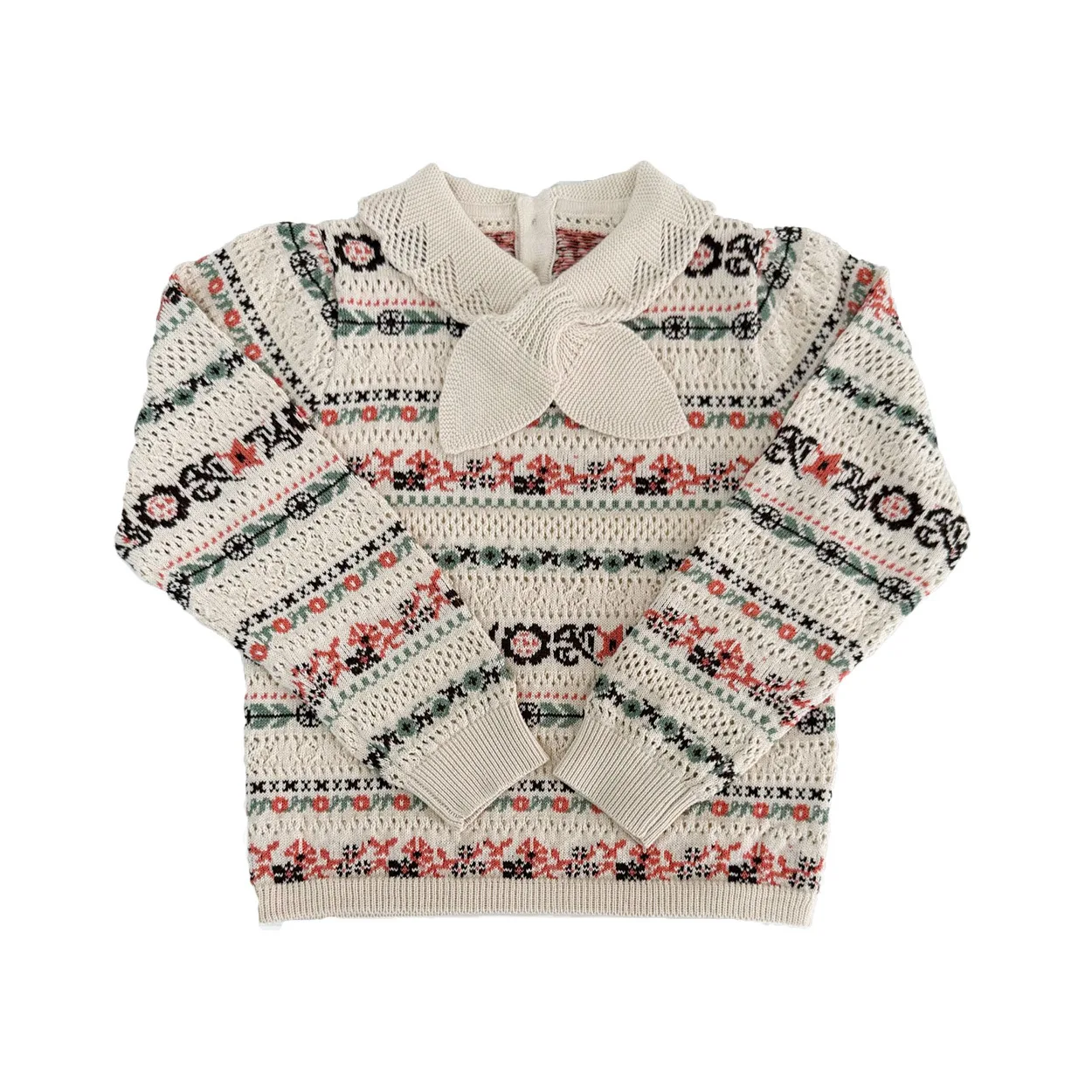 

2025 Autumn/Winter New Jacquard Bow Tie Knitted Sweater Girls' Peach Heart Bow Tie Pullover Long Sleeve Sweater Top