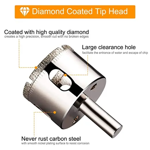 Tráng Kim Cương Mũi 6-30Mm Cho Ngói Đá Cẩm Thạch Kính Gốm Cưa Lỗ Khoan Kim Cương Core Bit