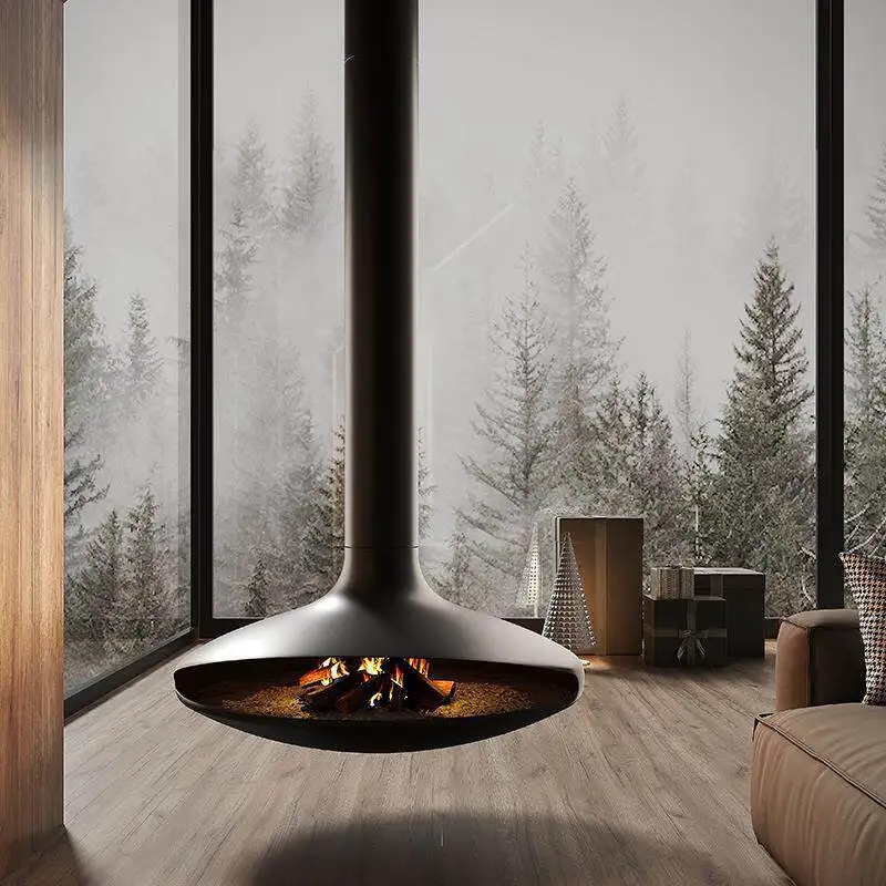 High End Smokeless Real Fire Hanging Flying Saucer Fireplace   Heater for Villa Living Room Laboratory
