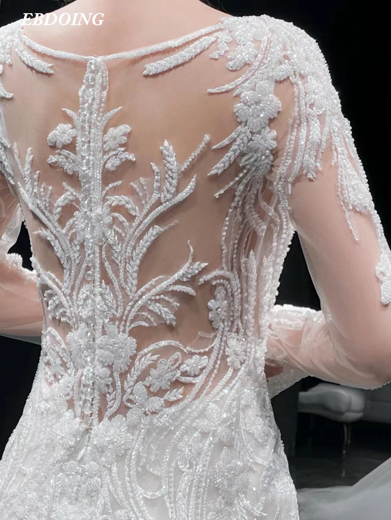 Neueste hochzeits kleid meerjungfrau spitze für braut platz ausschnitt volle ärmel elegante custom made plus größen vestidos de novias