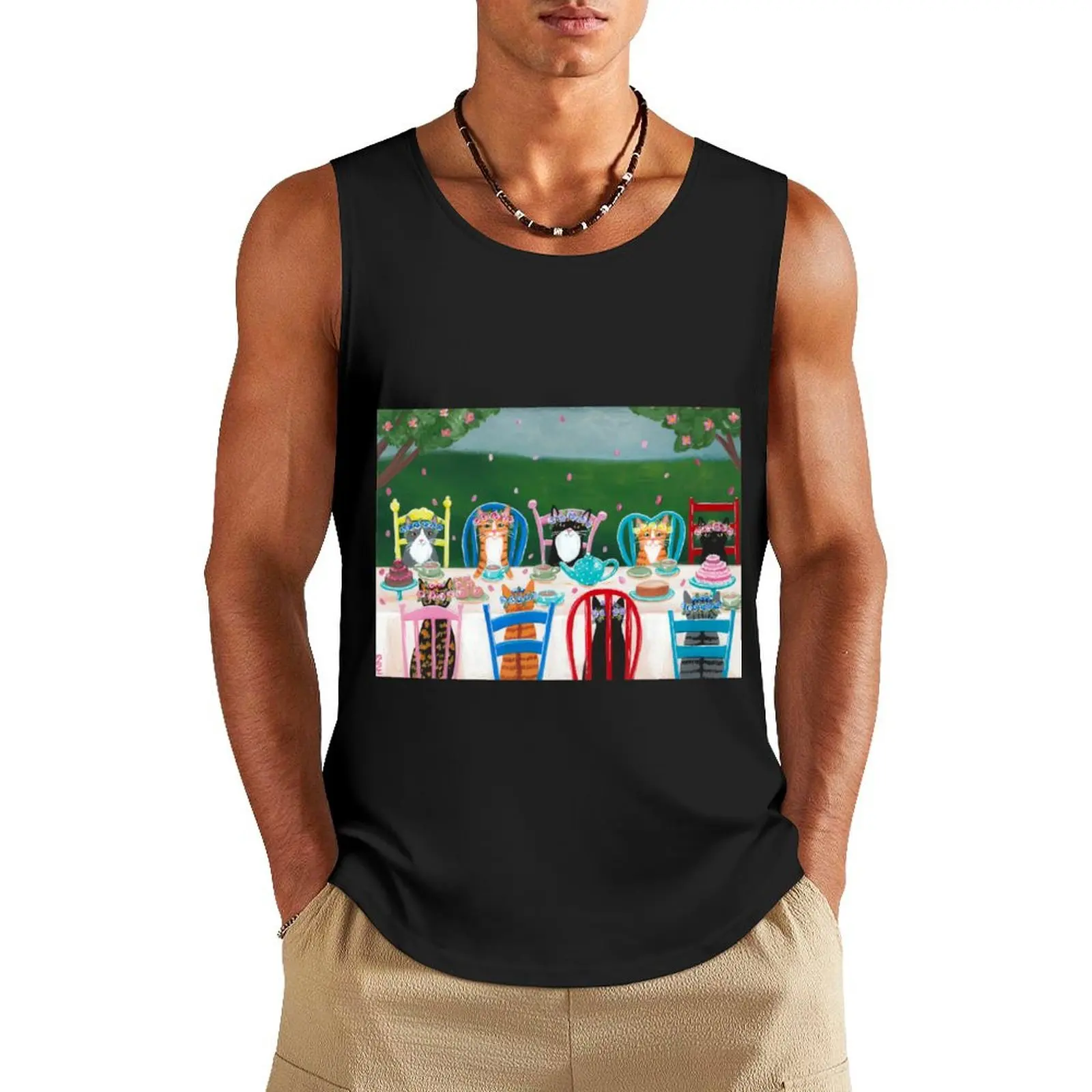 Springtime Cats Tea Party Tank Top Muscle fit Vests gym clothes man fitness