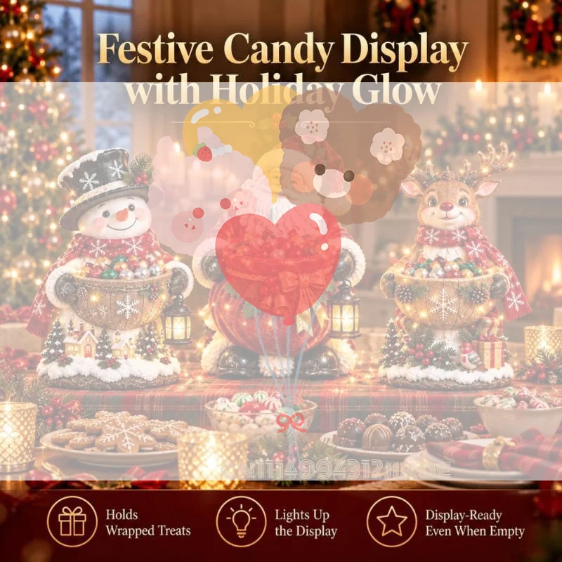 Christmas Candy Bowl,5 Festive Holiday Character Designs,Warm Color Candy Dish In 5 Festive Designs For Wrapped Sweets