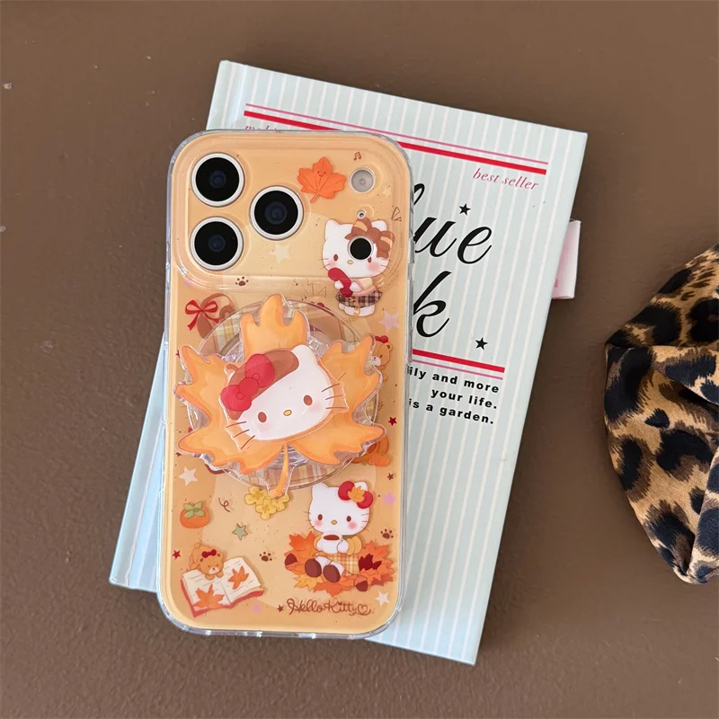 Funda de teléfono magnética Kawaii de dibujos animados Hellokitty para iPhone 16 17 Pro 14 15 Pro Max con soporte para fundas Magsafe para iPhone 1