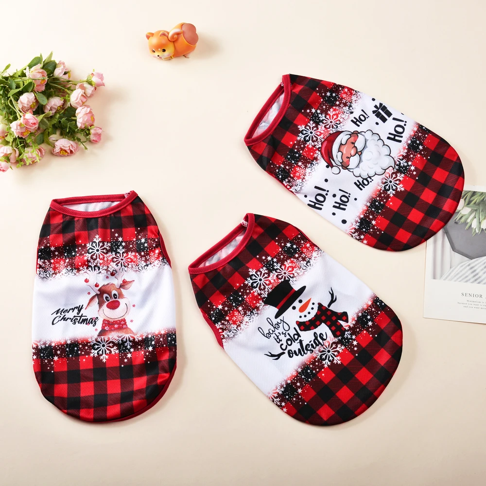 Breathable Dog Vest Clothes For Small Medium Dogs Cats Soft Cozy Christmas Print Puppy T-shirt Costume French Bulldog Pet Coat